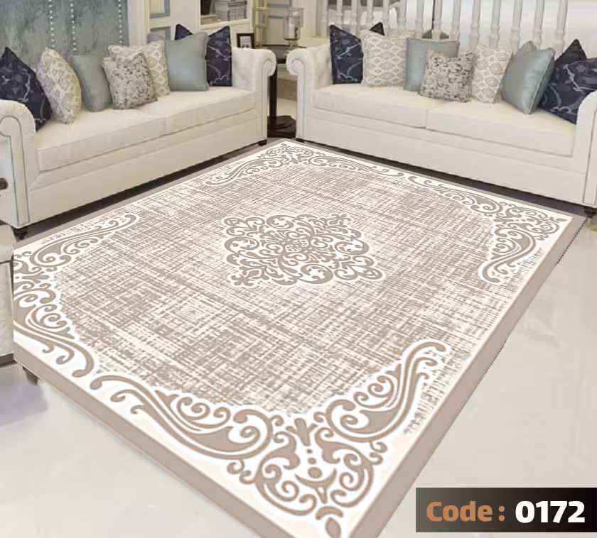 کاورفرش روفرشی دورکشدار گوشه لیفه ای کرم  قهوه ای کد 0172