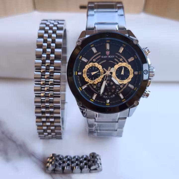 ست ساعت دستبند انگشتر مردانه نقره ای استیل