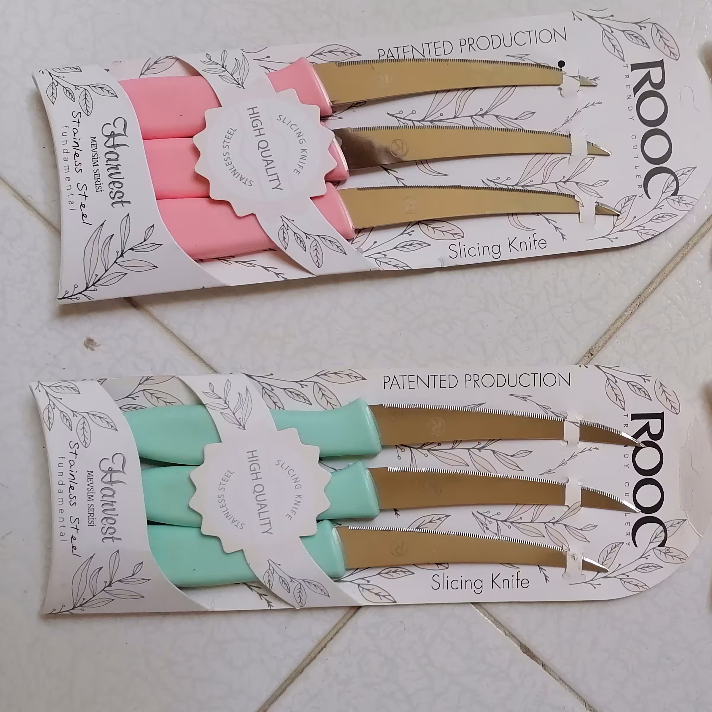 چاقوی لیزری آشپزخانه در رنگهای مختلف سبز زرد یاسی مارک روک