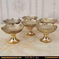 کاسه برنجی هندی پایه دار | پیاله برنجی هندی | هفت سین برنز مدل طاووس دو رو کد 4113