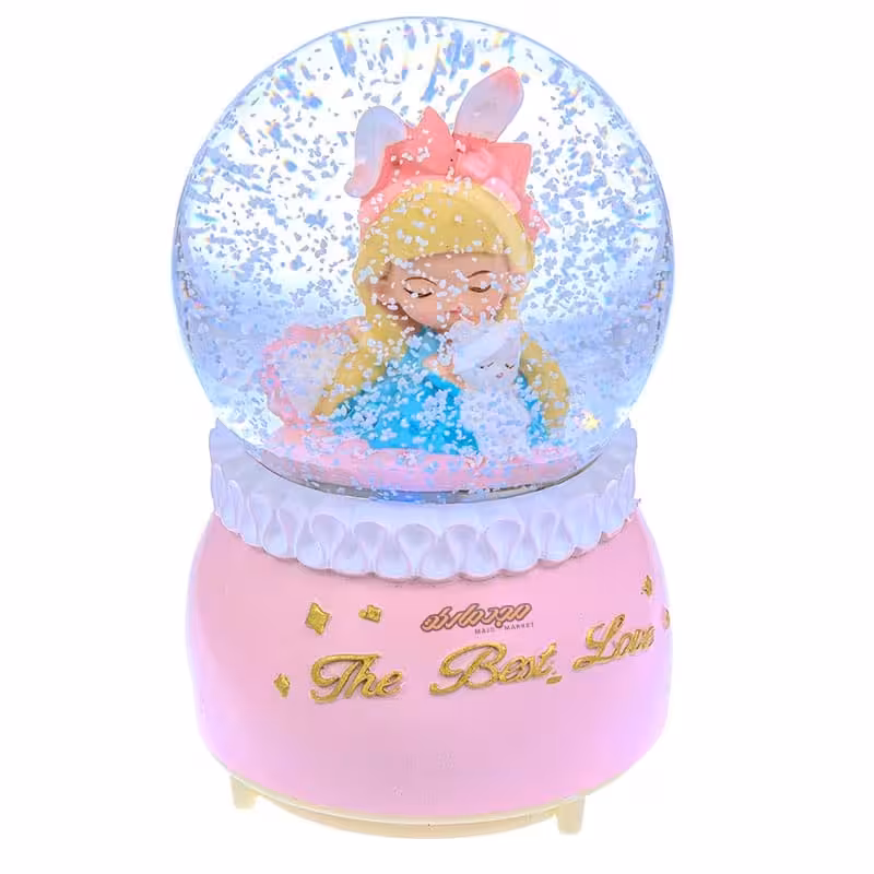 گوی فانتزی بزرگ موزیکال صورتی طرح دختر مو طلایی