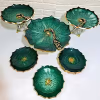 سرویس ظروف پذیرایی چهار تکه طرح سبز درباری