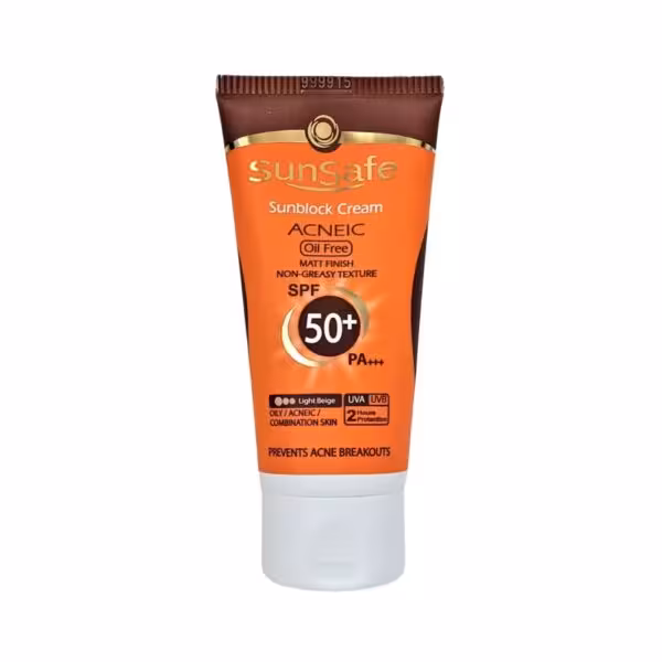 کرم ضد آفتاب فاقد چربی بژ روشن سان سیف  Sunsafe Acneic SPF-50