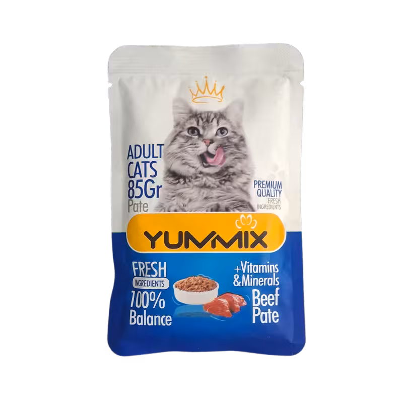 پوچ گربه بالغ طعم گوشت گاو برند Yummix یامیکس 85 گرمی