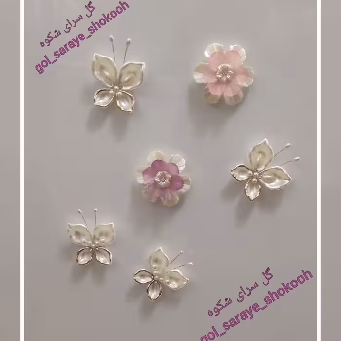 پروانه های کریستالی مگنتی به همراه گل های ناز مگنتی، مجموعه 6 عددی، زیبا و درخشان.