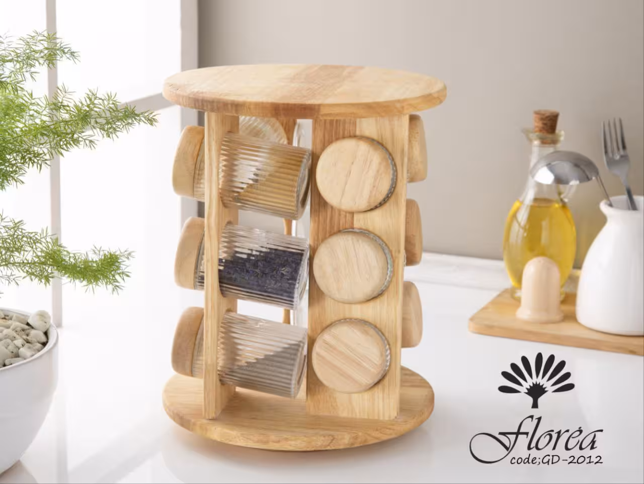 ادویه مربع 12 تایی شیشه راه راه گردون کد GM-2012 فلورا