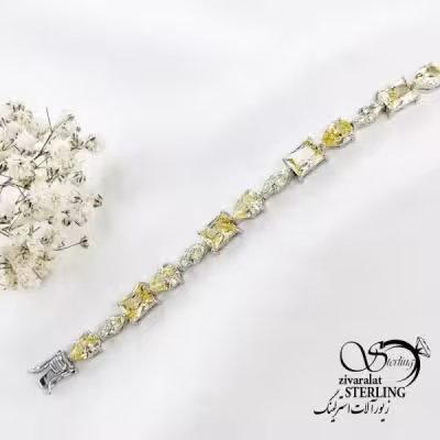 دستبند جواهری نقره نگین لیمویی کد 18503