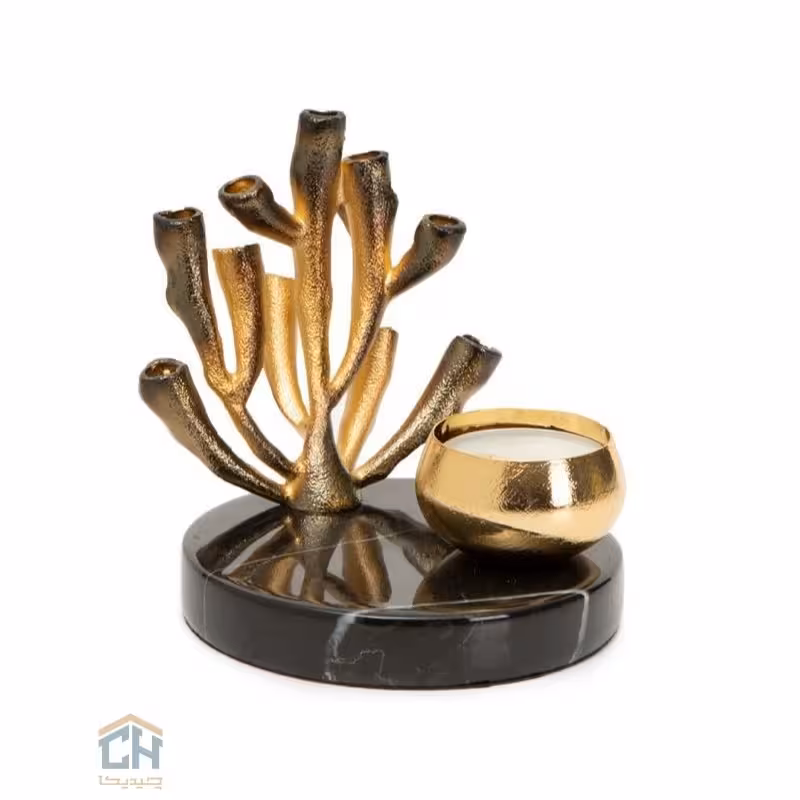 شمعدان برنجی طلایی کوچک طرح مرجان مدل 3030042