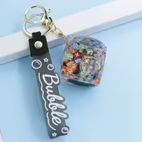 سرکلیدی شیشه ای آویز کیف آکواریومی مکعب حروف مشکی 33854