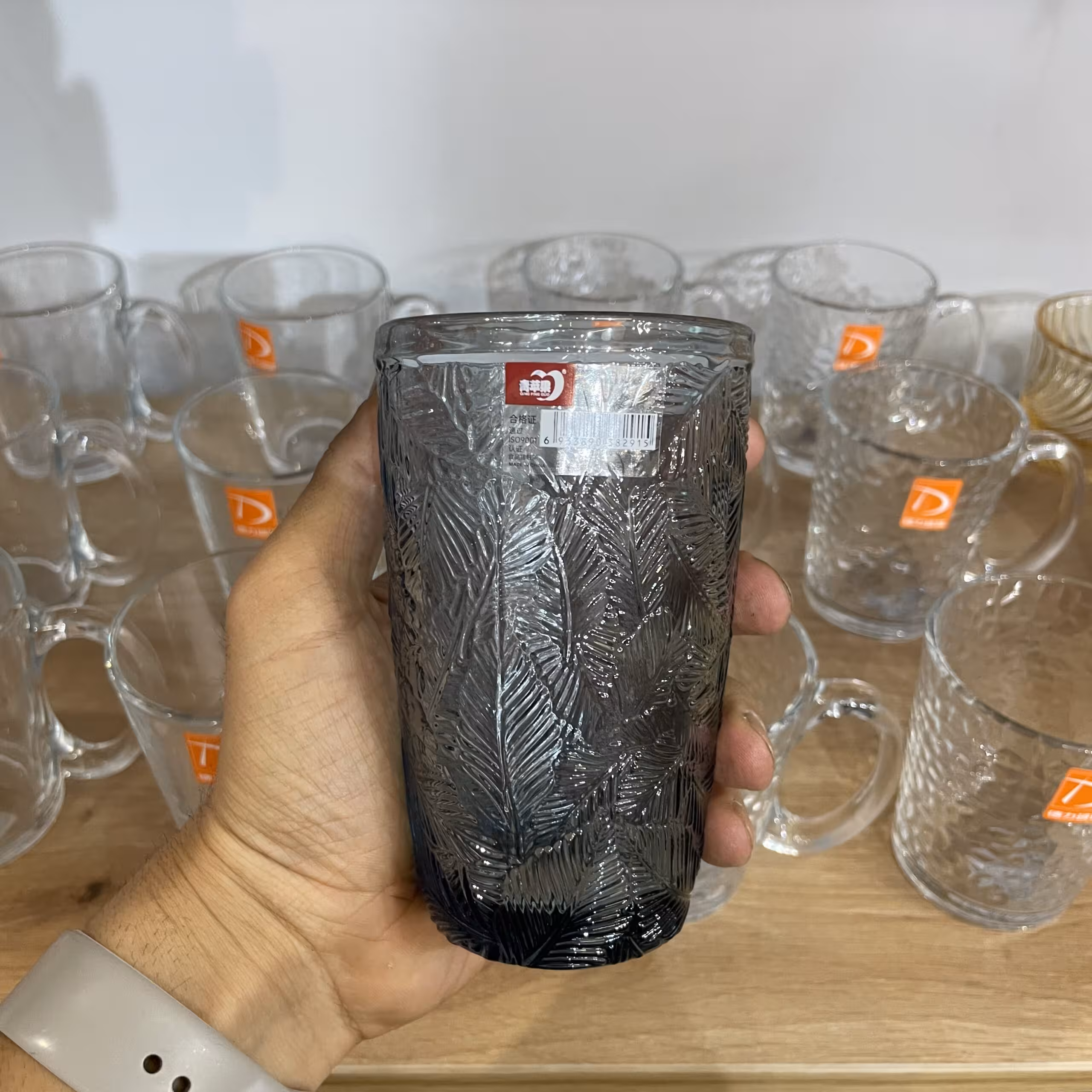 لیوان طرح برجسته برگ آبی لاکچری – ست 6 عددی Deli Glass