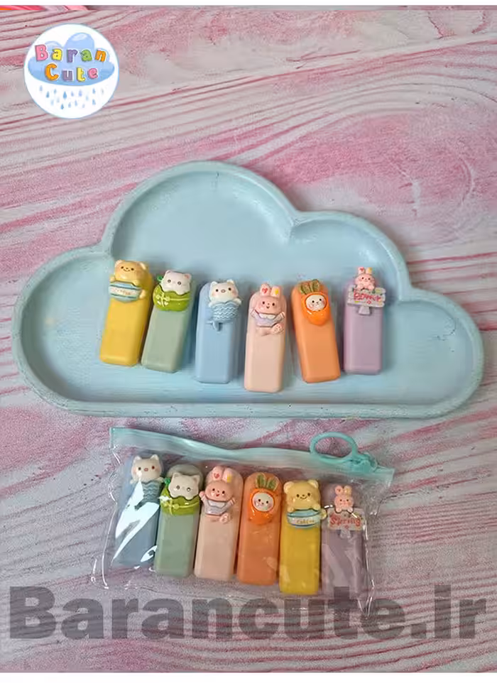 هایلایتر فانتزی پاستیلی پیکسل دار طرح حیوانات کیوت بسته 6 عددی