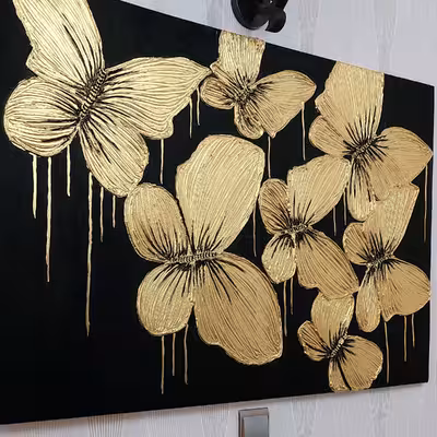 تابلو نقاشی ورق طلا مدل نقش برجسته طرح پروانه کد 230