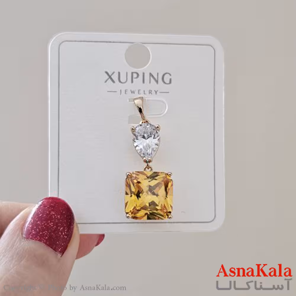 گردنبند ژوپینگ دخترانه مدل نگین مربع زرد کد GNB161136W