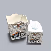 ست سطل و جا دستمال چوبی کودک طرح موتور کد A2367