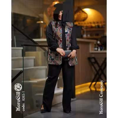 ست سه تکه بلوز ، شلوار، جلیقه ، سوزن دوزی جنس لینن نچرال و سوزن دوزی