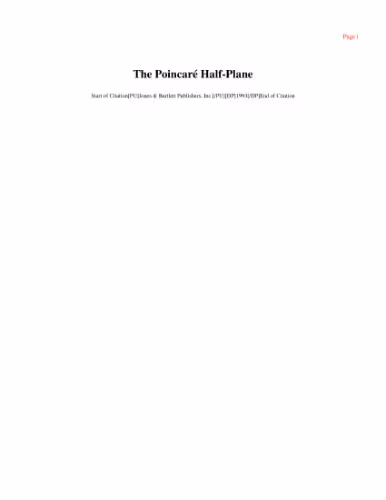 خرید و دانلود نسخه کامل کتاب The Poincare Half-Plane: A Gateway to Modern Geometry