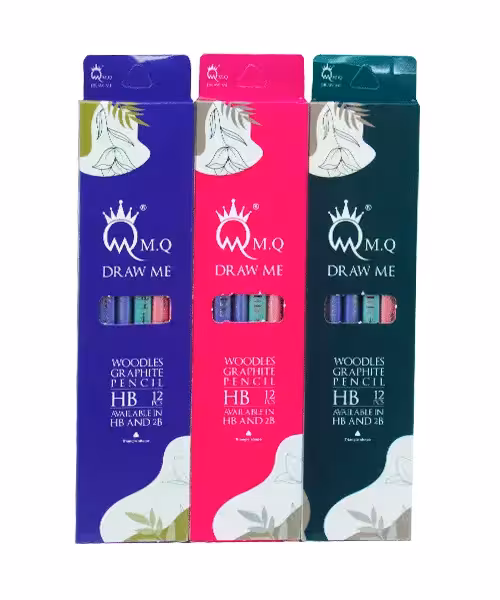 مداد مشکی سه گوش بدنه رنگی طرح ترمه و قلب پاک کن دار مدل H14 بسته 12 عددی برند MQ