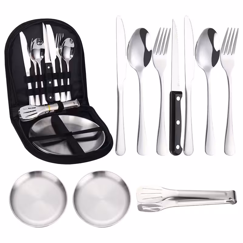 پک مسافرتی بشقاب قاشق چنگال استیل 2 نفره