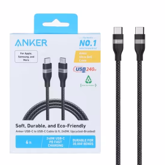 کابل تبدیل انکر USB-C به USB-C مدل A82E2 طول 1.8 متر