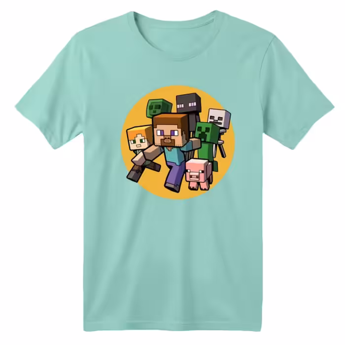 تی شرت آستین کوتاه بچگانه مدل ماینکرفت کد 3 رنگ سبز روشن