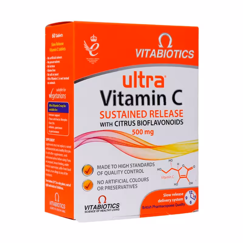 قرص اولترا ویتامین سی ویتابیوتیکس 500 میلی گرم 60 عدد | Vitabiotics Ultra Vitamin C 500 mg