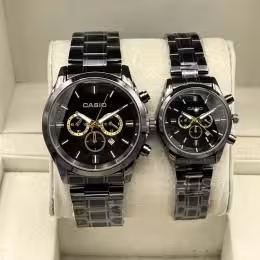 ست ساعت کاسیو بند استیل مشکی صفحه مشکی - کد 203ط