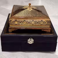 شکلات خوری خاتم کاری طرح ستاره قطبی به همراه جعبه مخمل