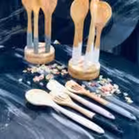 EMBICO ام بی کو ست کفگیر ملاقه  چوبی دسته سیلیکونی رنگی  8555