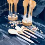 EMBICO ام بی کو ست کفگیر ملاقه  چوبی دسته سیلیکونی رنگی  8555