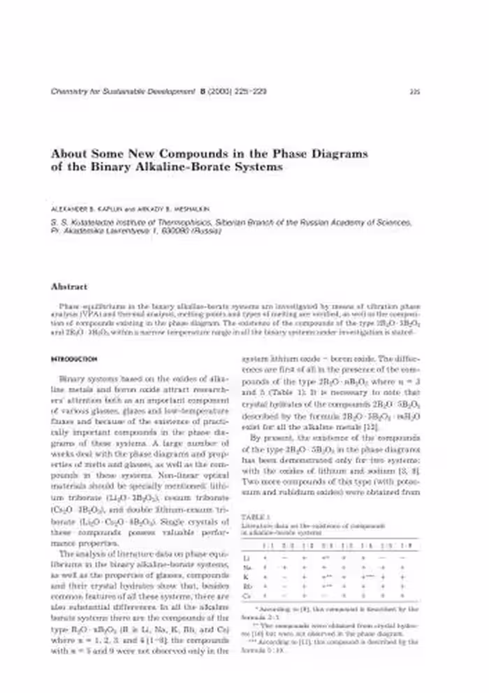 خرید و دانلود نسخه کامل کتاب About Some New Compounds in the Phase Diagrams of the Binary Alkaline-Borate Systems