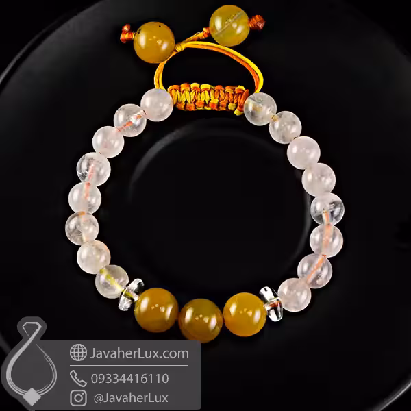دستبند سنگی کوارتز و عقیق زرد _ کد : 400962