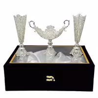 ست هدیه ظروف نقره ملیله کاری کشکول گرد و گلدان تنه خمری