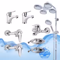 ست 8 عددی شیرآلات برند آیدا صنعت مدل قهرمان اردکی | دو عدد شیر روشویی   حمام   دو عدد توالت   علم دوش یونیورست رسوب‌گیر اتومات هلی شاتی   دو شلنگ توالت | کروم براق