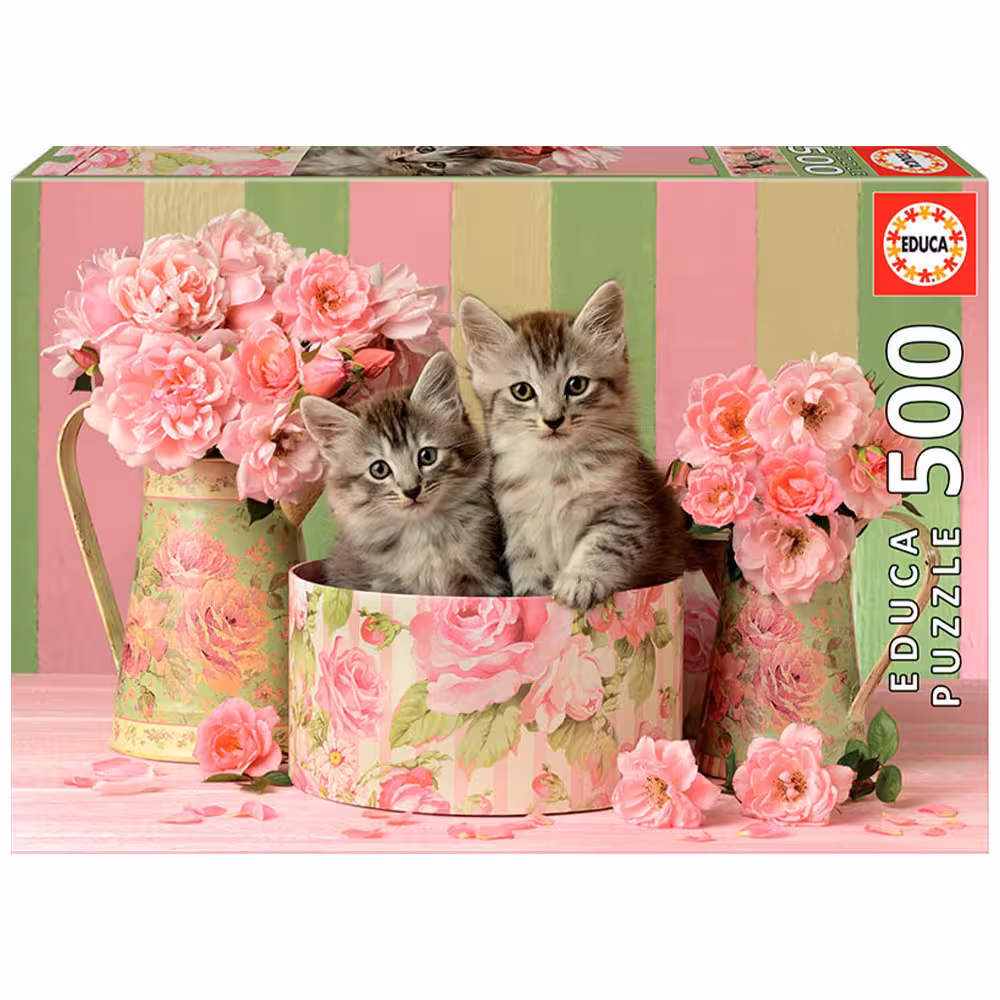 پازل 500 قطعه Educa طرح بچه گربه با گل رز