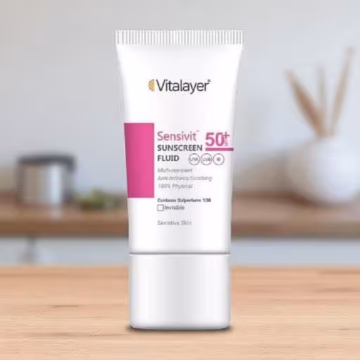 فلوئید ضد آفتاب بی‌رنگ ویتالیر، spf 50، مدل 0128، مناسب پوست های حساس