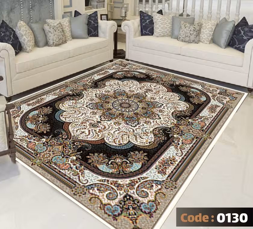 کاورفرش روفرشی دورکشدار گوشه لیفه ای کرم  قهوه ای کد 0130