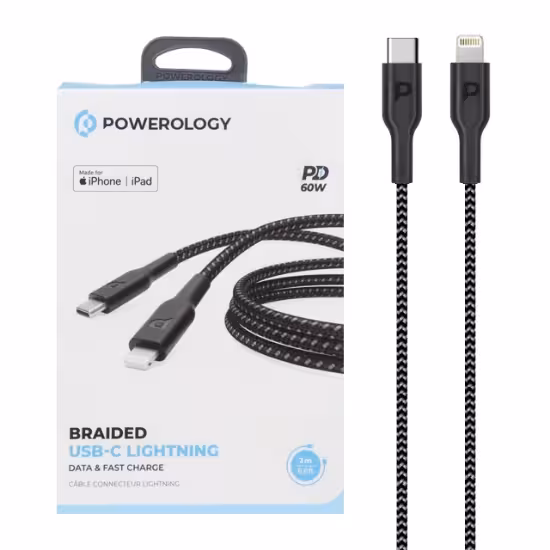کابل تبدیل USB-C به لایتنینگ فست شارژ پاورولوژی مدل P23BRCL2BK طول 2 متر