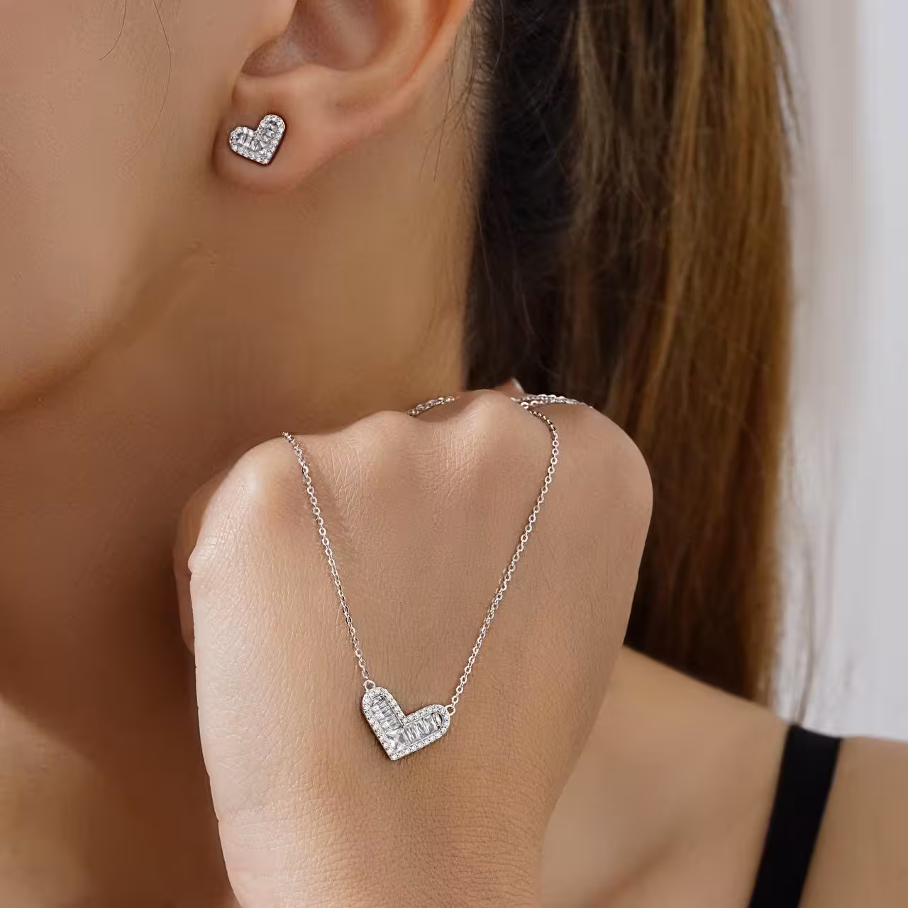 نیمست قلب وارداتی نقره جواهری کد 00483