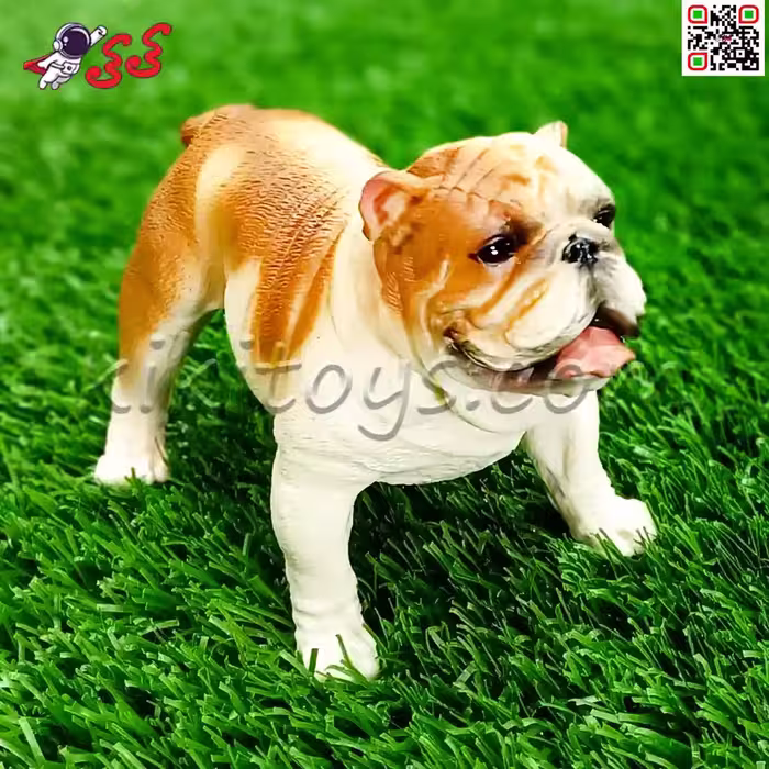 فیگور حیوانات سگ بولداگ کرم قهوه ای Pet Bulldog Dog Model Animal 677