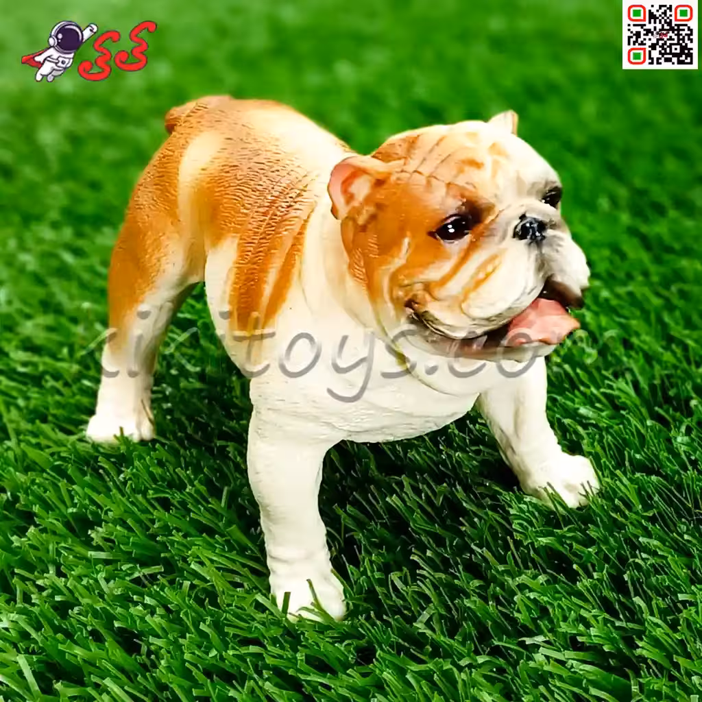 فیگور حیوانات سگ بولداگ کرم قهوه ای Pet Bulldog Dog Model Animal 677
