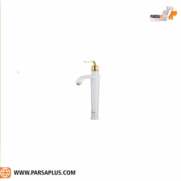 شیر روشویی پایه بلند دوان مدل سفید طلایی