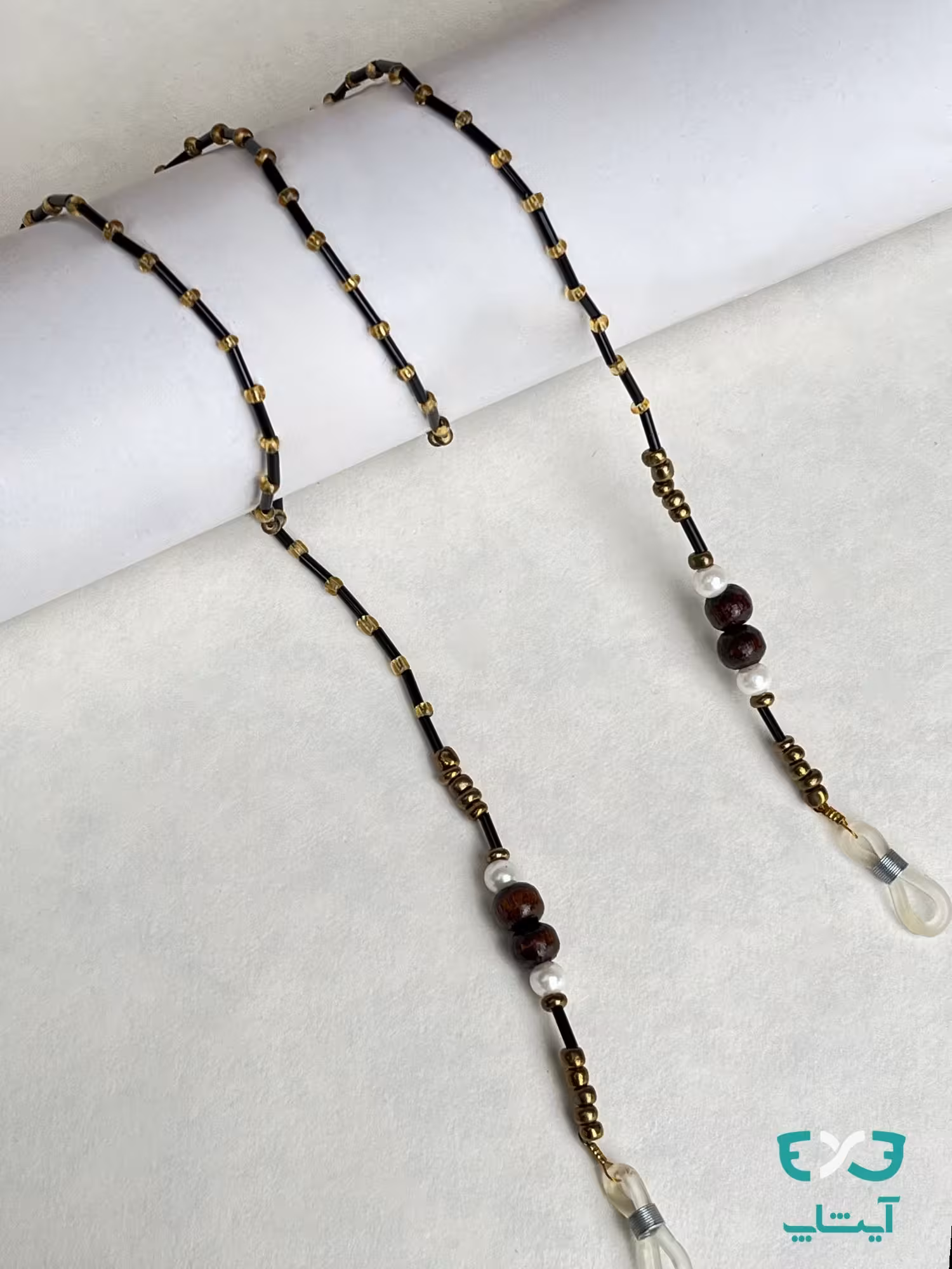 بند عینک مهره ای چوبی مروارید