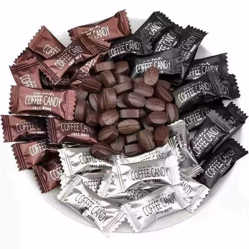 شکلات فله میکس قرص قهوه کافی کندی Coffee Candy با 3 طعم قهوه و فندق و نارگیل 200 گرم
