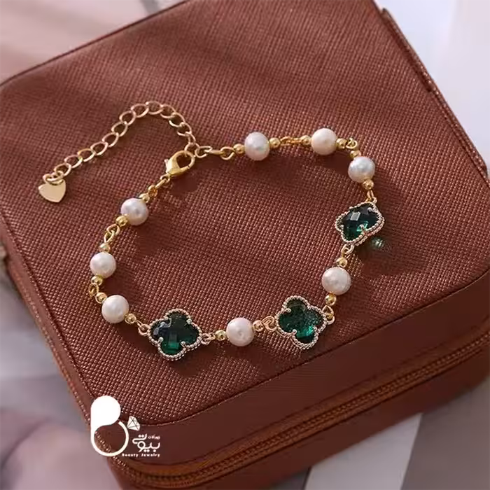 دستبند شبدر کریستالی مرواریدی 2