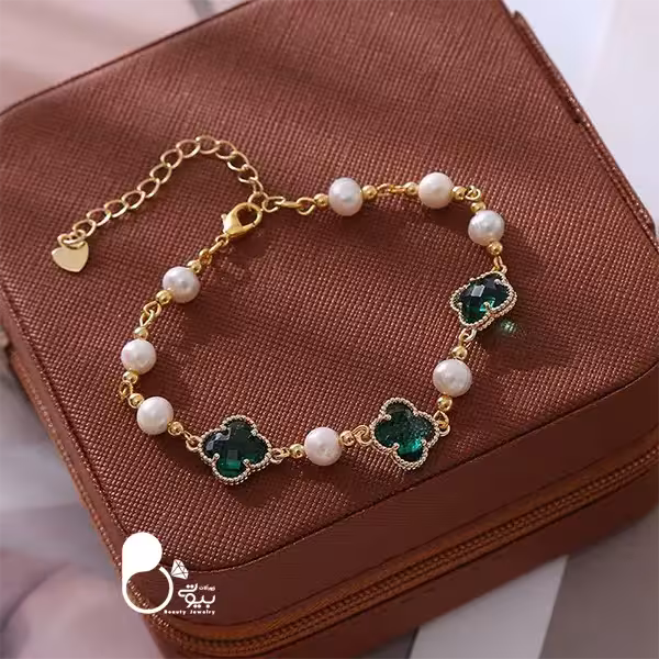 دستبند شبدر کریستالی مرواریدی 2