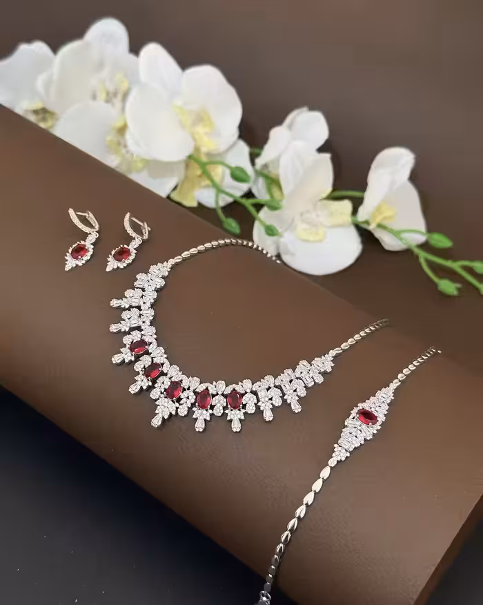 سرویس نقره یاقوت سرخ جواهری زنانه کد 60756