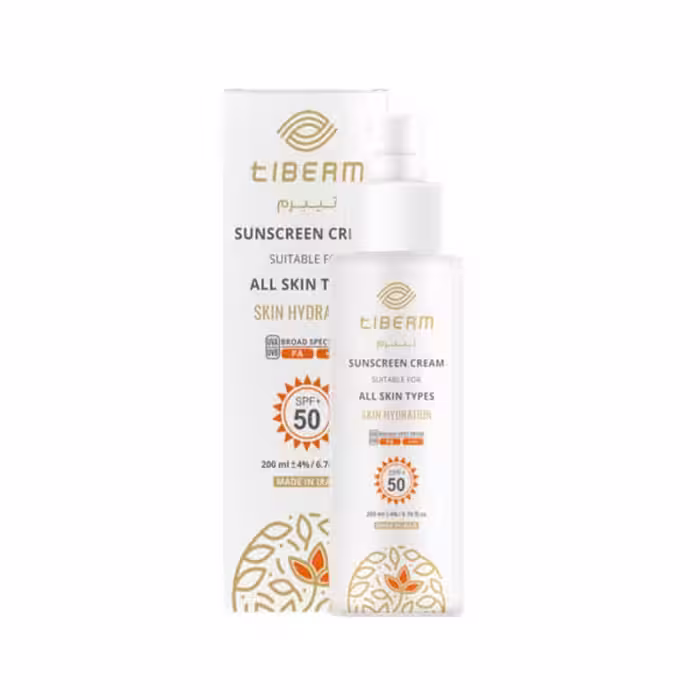 ضد آفتاب فلوئیدی تیبرم Tiberm حجم 200 میل tIBERM SUNSCREEN CREAM spf50  200ml