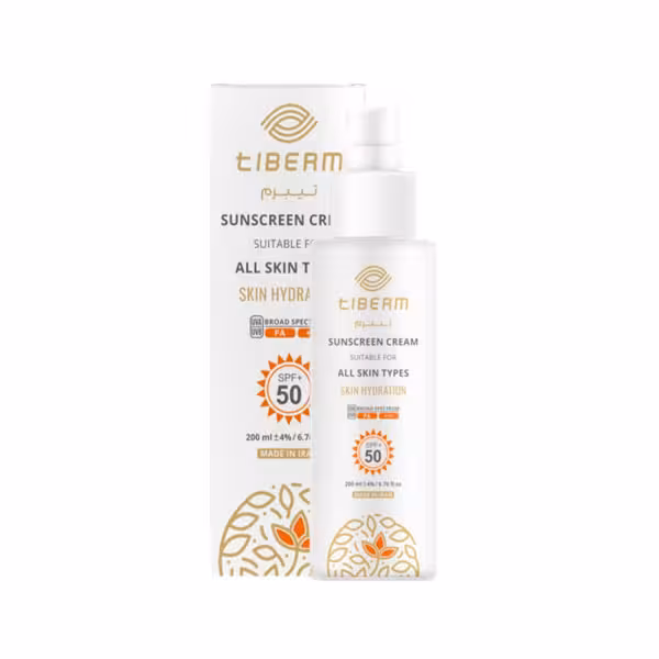 ضد آفتاب فلوئیدی تیبرم Tiberm حجم 200 میل tIBERM SUNSCREEN CREAM spf50  200ml