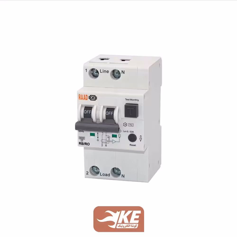 کلید محافظ جان دو پل 40 آمپر ترکیبی رعد سری RB/RO-2P