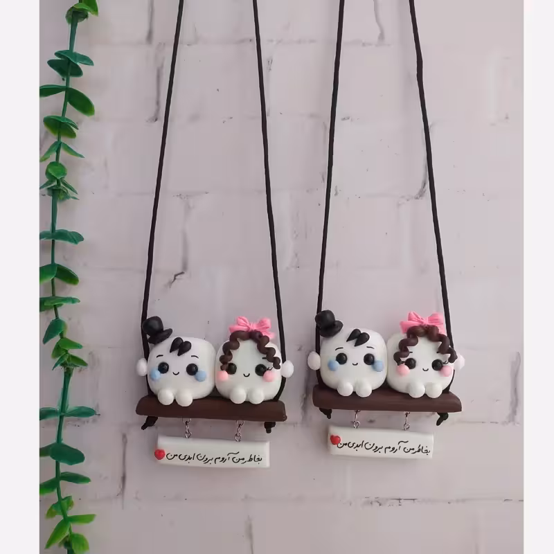 آویزماشین قند دوتایی موفر قهوه ای پاپیون صورتی | amazonchi